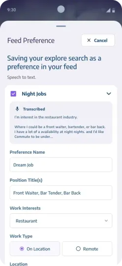 Feed Preference screen