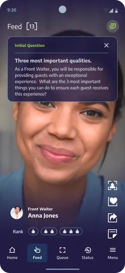 Job poster feed: candidate video with interview question overlay